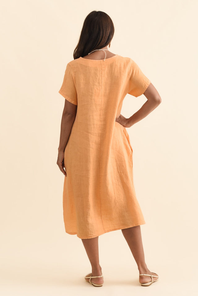 Nara Peach Linen Pocket Dress,Brunette model,alt text|model:Cara image 6