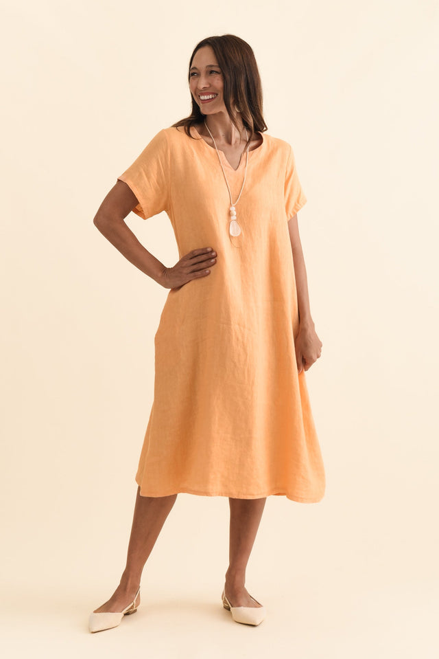 Nara Peach Linen Pocket Dress,Brunette model,alt text|model:Cara image 4
