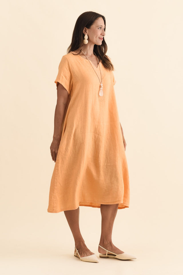 Nara Peach Linen Pocket Dress,Brunette model,alt text|model:Cara image 5