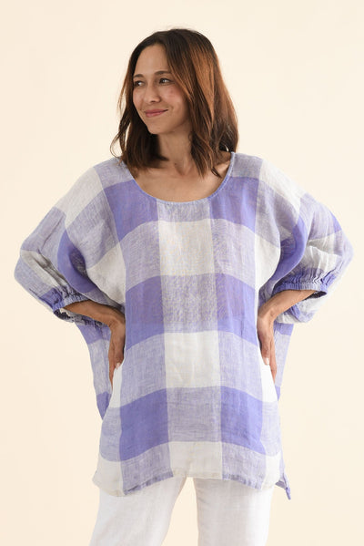 Nassau Blue Check Linen Top