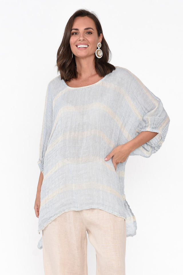 Nassau Blue Stripe Linen Top