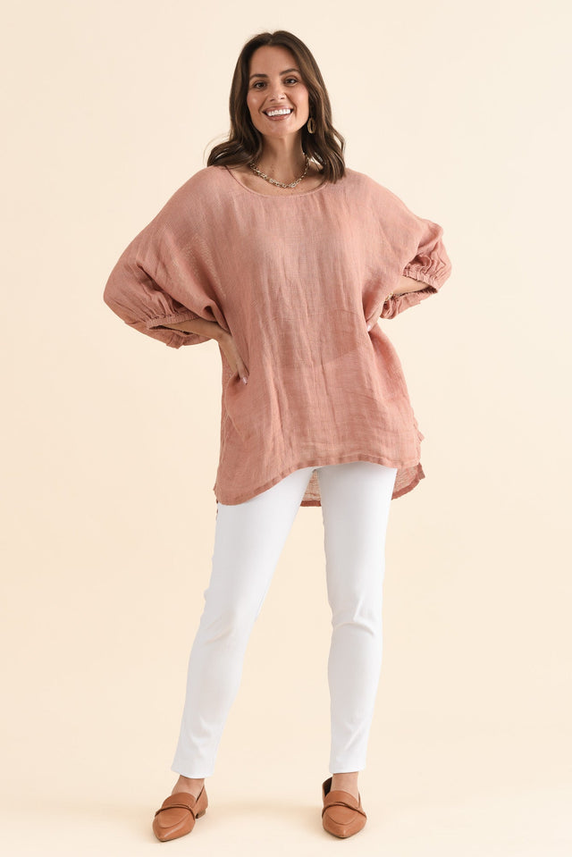 Nassau Blush Linen Top,Full Body,Brunette model,alt text|model:MJ image 6