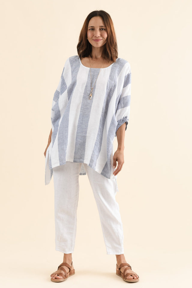 Nassau Steel Stripe Linen Top,Full Body,Brunette model,alt text|model:Cara image 6