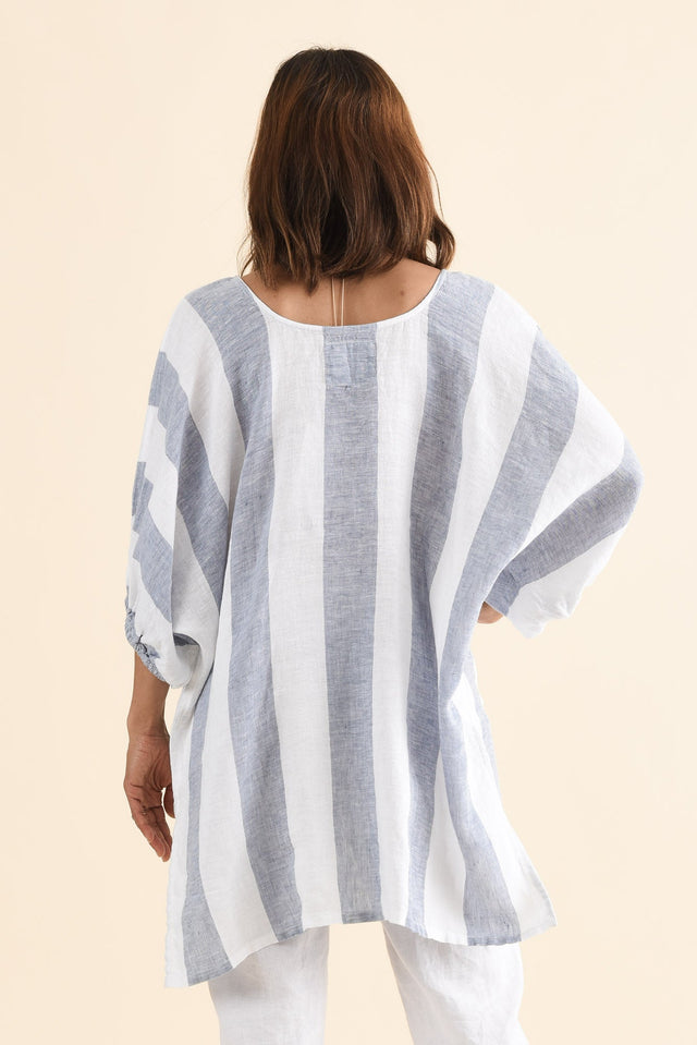 Nassau Steel Stripe Linen Top,Back,Brunette model,alt text|model:Cara image 4