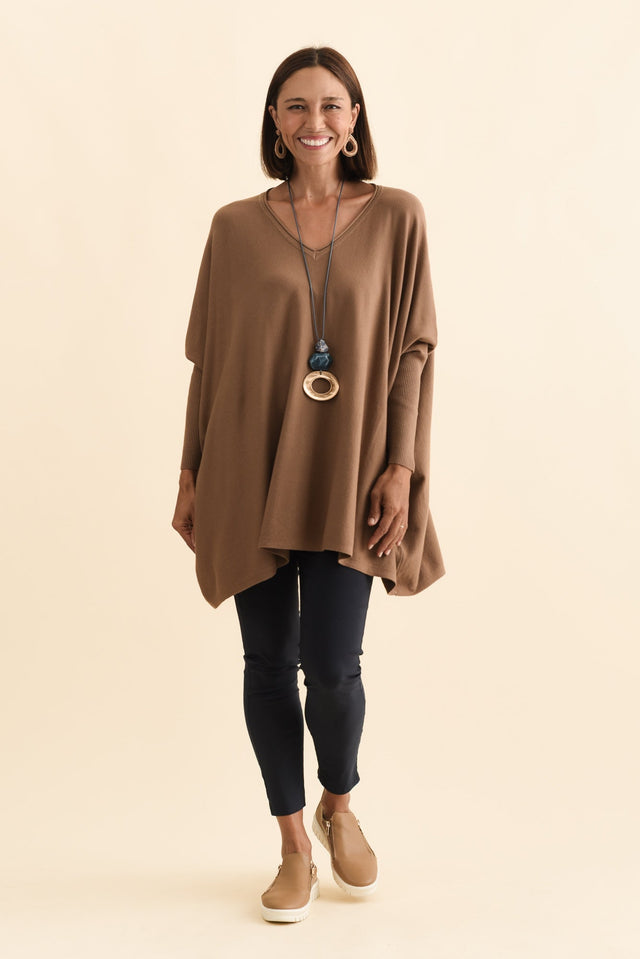 Nastia Mocha Wool Blend Jumper,Brunette model,alt text|model:Cara image 4
