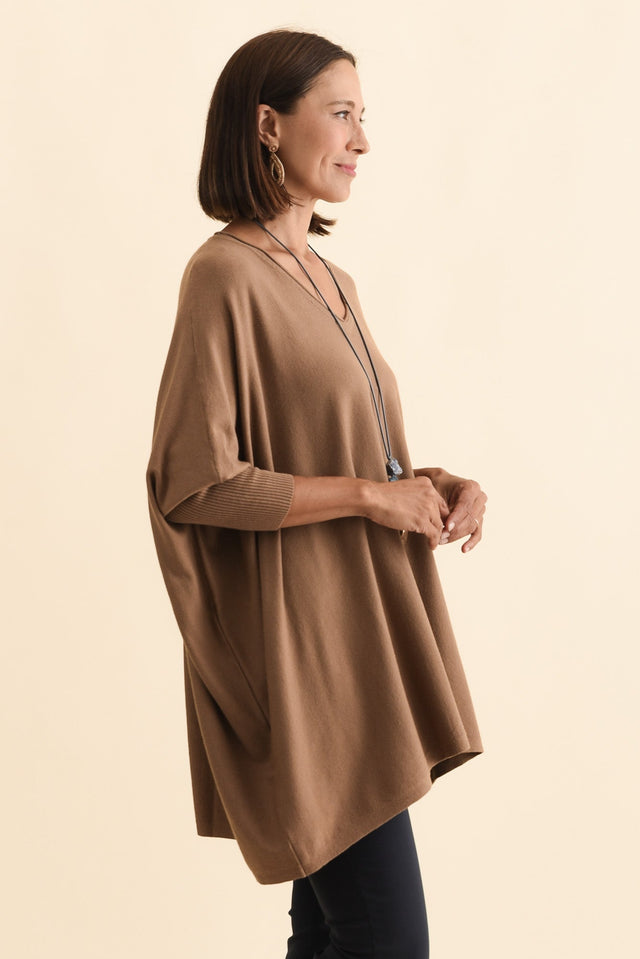 Nastia Mocha Wool Blend Jumper,Brunette model,alt text|model:Cara image 5