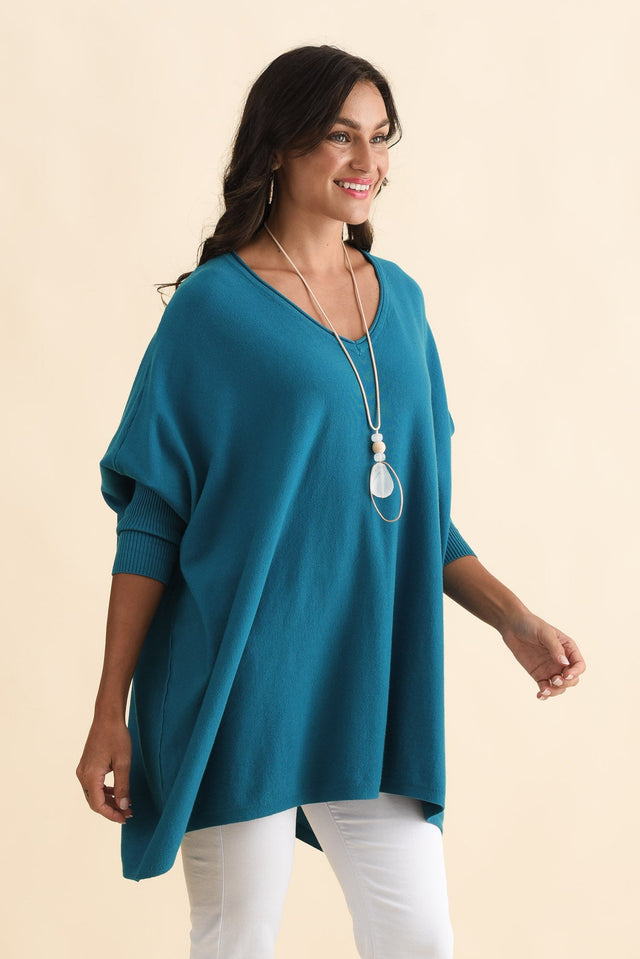 Nastia Teal Wool Blend Jumper,Brunette model,alt text|model:Brontie image 5