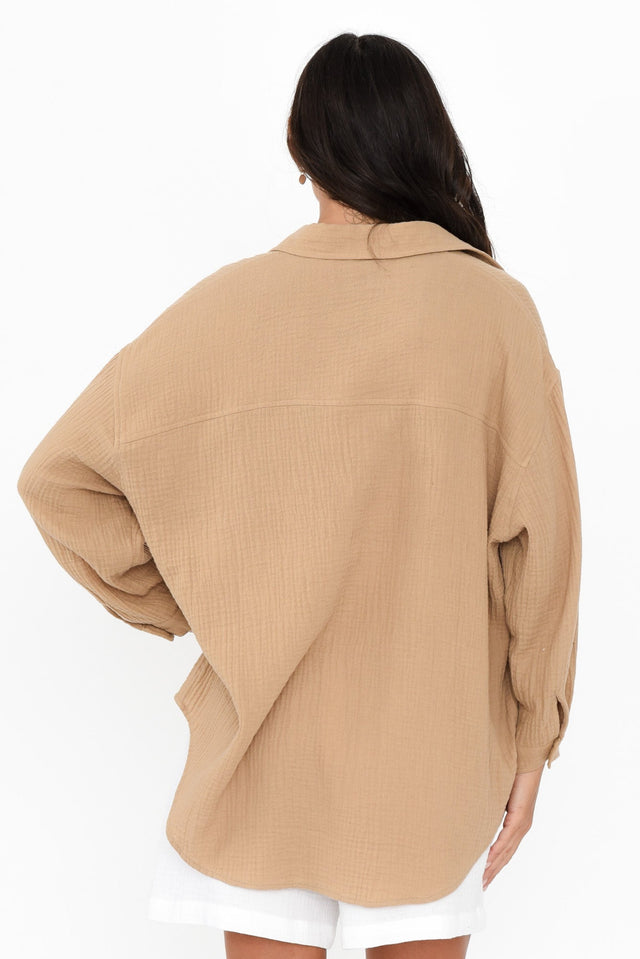 Natalia Beige Cotton Cheesecloth Shirt,Brunette model,alt text|model:Brontie image 6