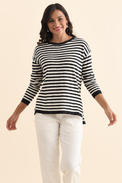 Natasha Black Stripe Knit Top