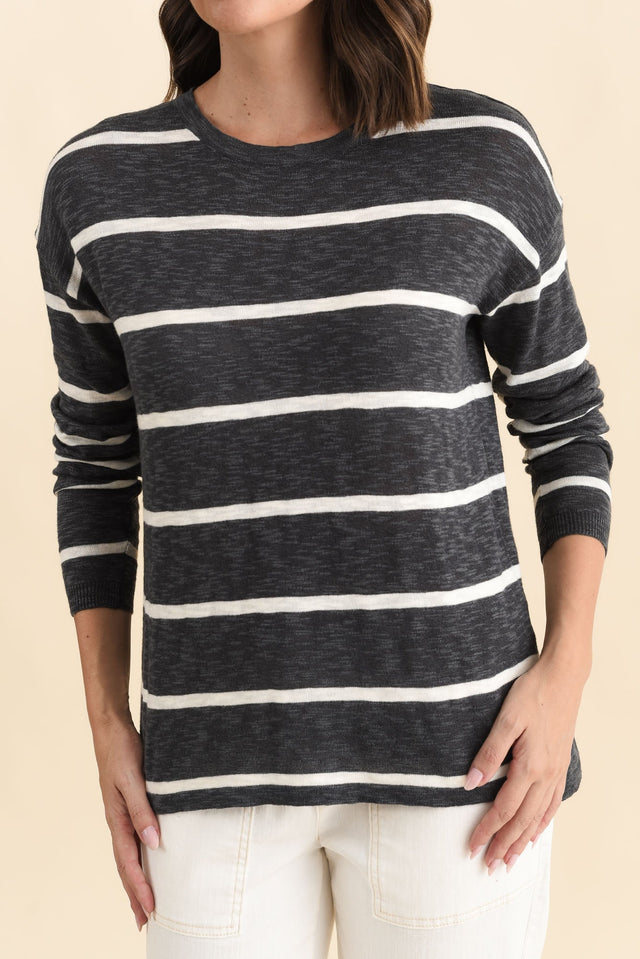 Natasha Charcoal Stripe Knit Top,Brunette model,alt text|model:MJ image 6