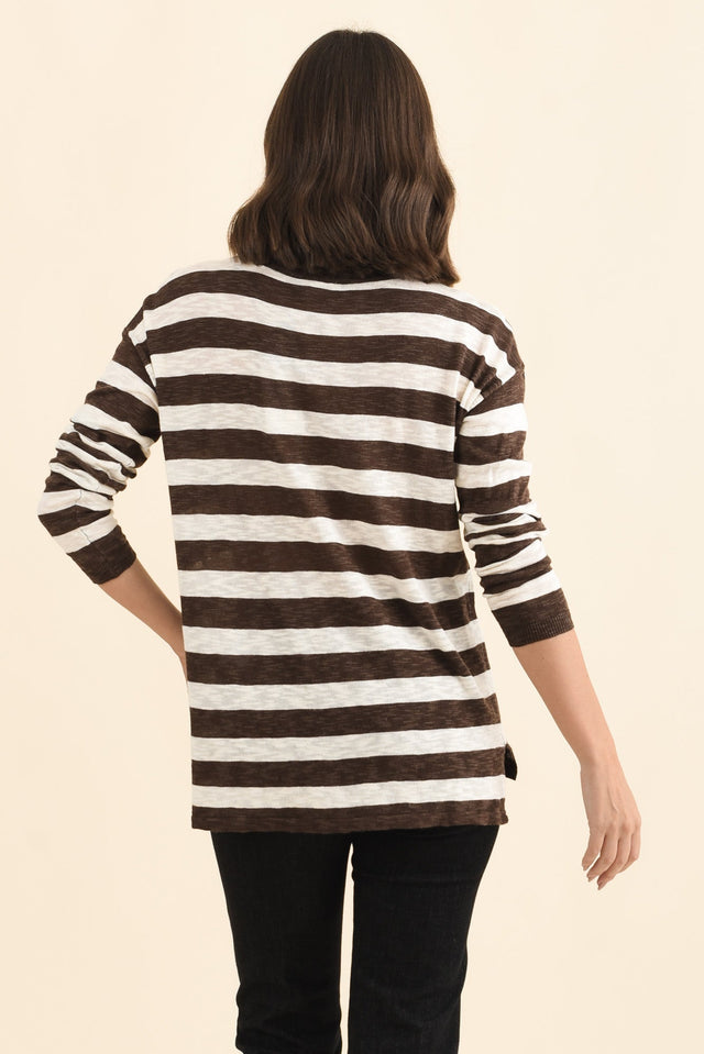 Natasha Chocolate Stripe Knit Top,Brunette model,alt text|model:MJ image 5