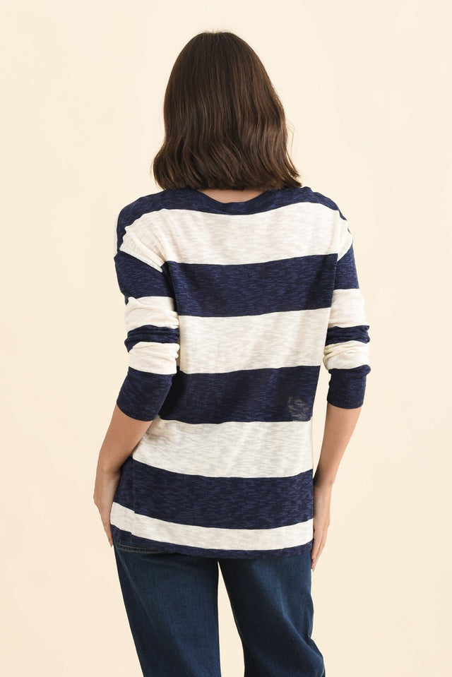Natasha Dark Navy Stripe Knit Top,Brunette model,alt text|model:MJ image 6