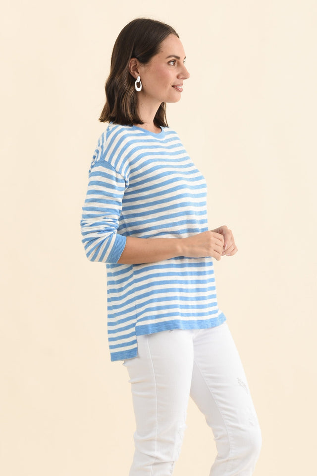 Natasha Sky Blue Stripe Knit Top,Brunette model,alt text|model:MJ image 4