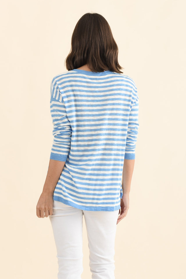 Natasha Sky Blue Stripe Knit Top,Brunette model,alt text|model:MJ image 5