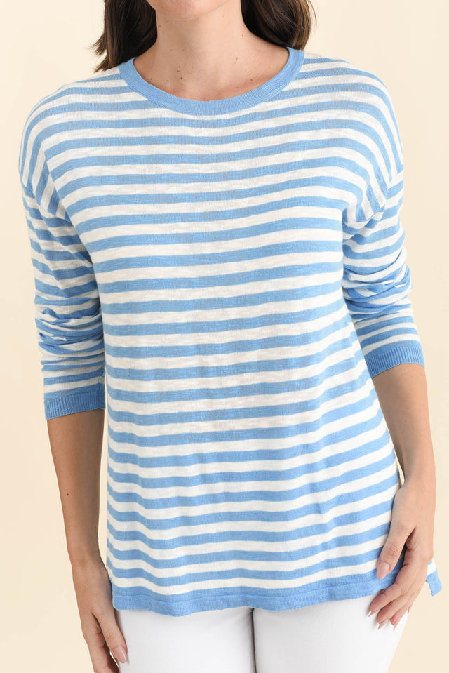 Natasha Sky Blue Stripe Knit Top,Brunette model,alt text|model:MJ image 6