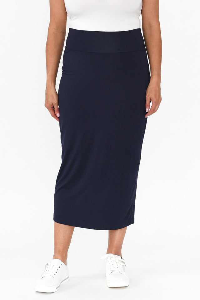 Navy Bamboo Maxi Tube Skirt,alt text|model:Brooke image 8