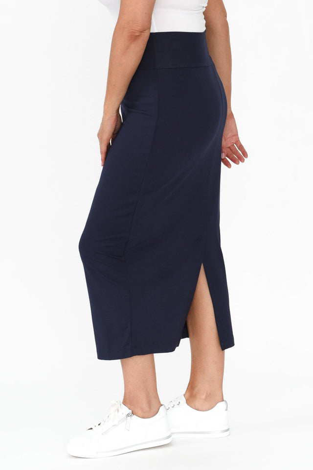 Navy Bamboo Maxi Tube Skirt,alt text|model:Brooke image 9