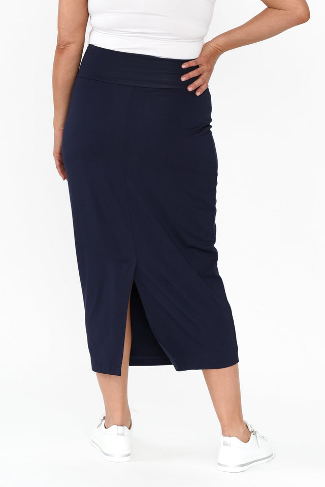 Navy Bamboo Maxi Tube Skirt,alt text|model:Brooke image 10