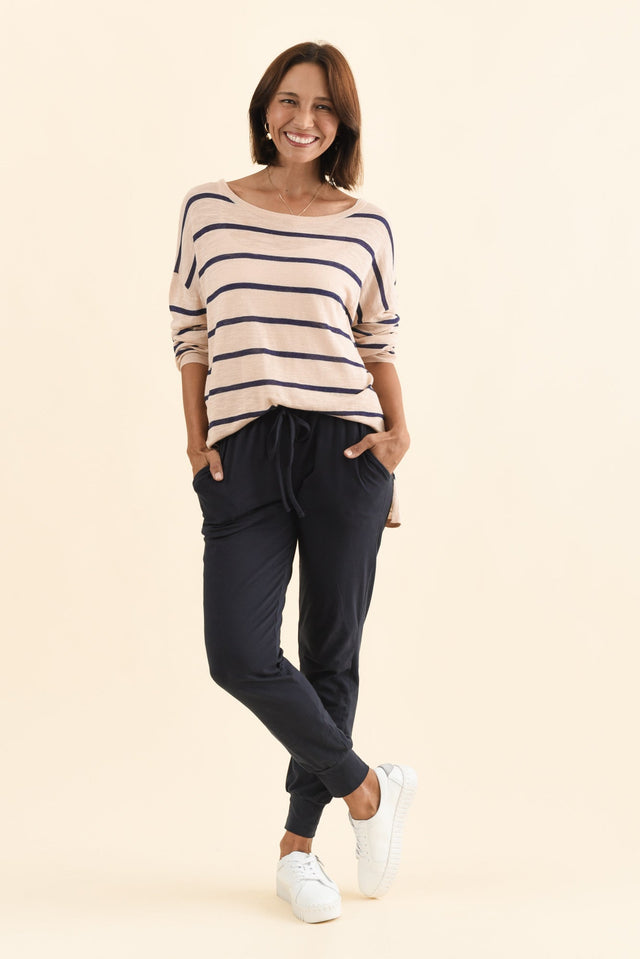 Navy Cotton Everyday Tie Sweatpants,Brunette model,alt text|model:Cara image 3