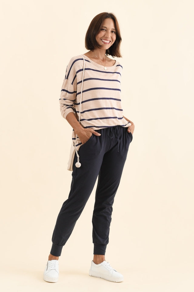 Navy Cotton Everyday Tie Sweatpants,Brunette model,alt text|model:Cara image 7