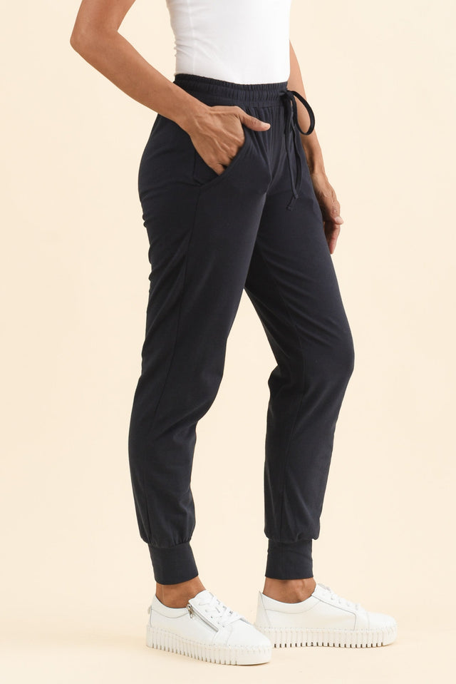 Navy Cotton Everyday Tie Sweatpants,Brunette model,alt text|model:Cara image 4