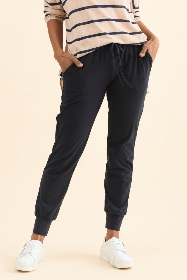 Navy Cotton Everyday Tie Sweatpants,Brunette model,alt text|model:Cara image 2
