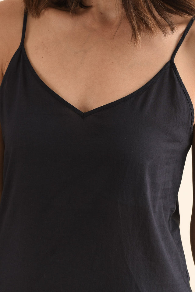 Navy Cotton Slip Dress,Detail,Brunette model,alt text|model:Cara image 5
