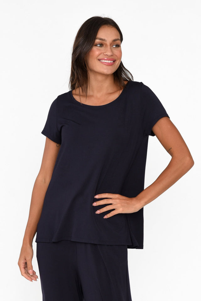 Navy Micro Modal Swing Tee neckline_Round alt text|model:Brontie
