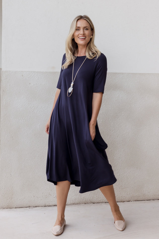 Navy Micro Modal Tri Drape Dress