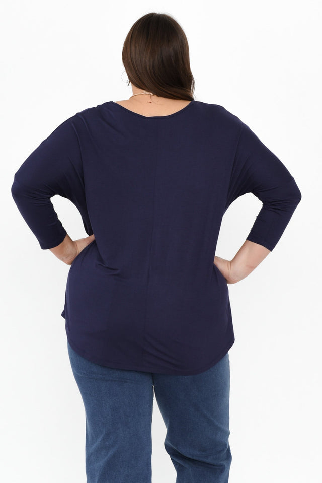 Navy Milan 3/4 Sleeve Top,Brunette model,alt text|model:Gabby image 11