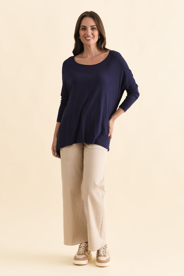 Navy Milan 3/4 Sleeve Top,Brunette model,alt text|model:MJ image 3