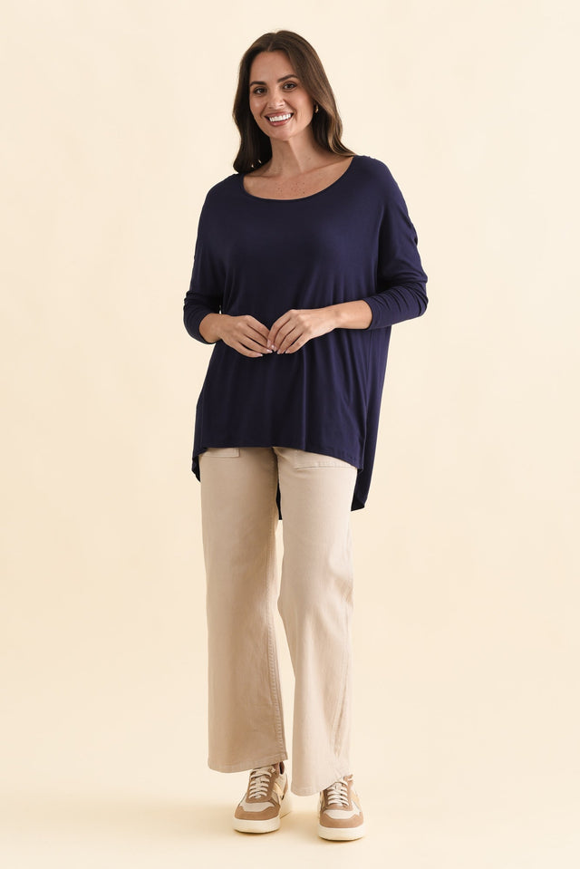 Navy Milan 3/4 Sleeve Top,Brunette model,alt text|model:MJ image 7