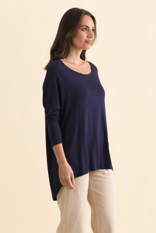 Navy Milan 3/4 Sleeve Top,Brunette model,alt text|model:MJ image 4