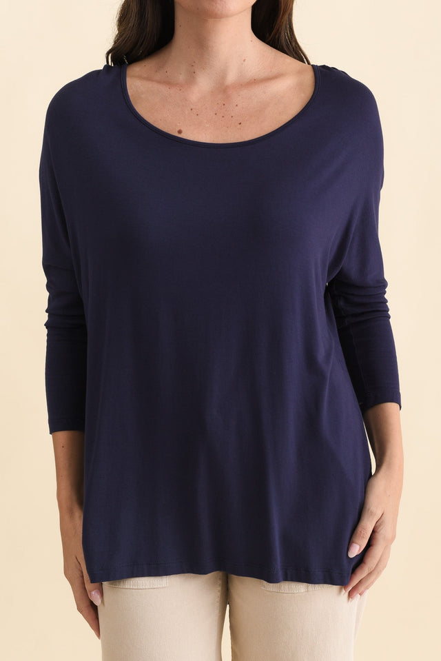 Navy Milan 3/4 Sleeve Top,Brunette model,alt text|model:MJ image 6