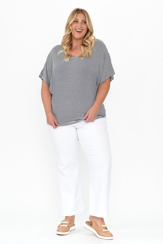 Navy and White Stripe Maui Tee,Blonde model,alt text|model:Caitlin image 8
