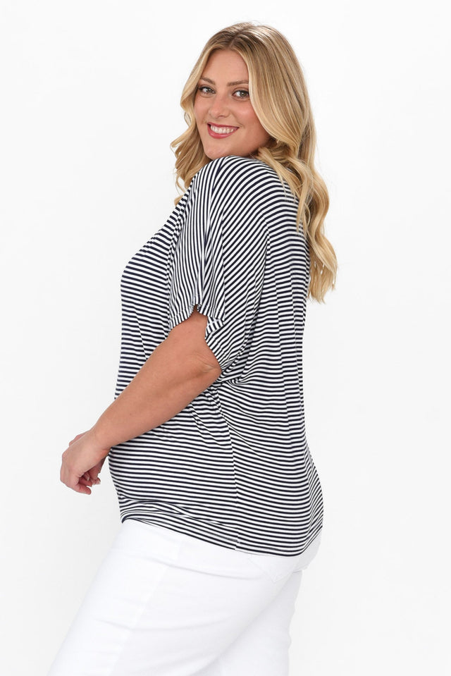Navy and White Stripe Maui Tee,Blonde model,alt text|model:Caitlin image 9