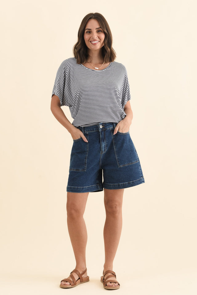 Navy and White Stripe Maui Tee,Brunette model,alt text|model:MJ image 6