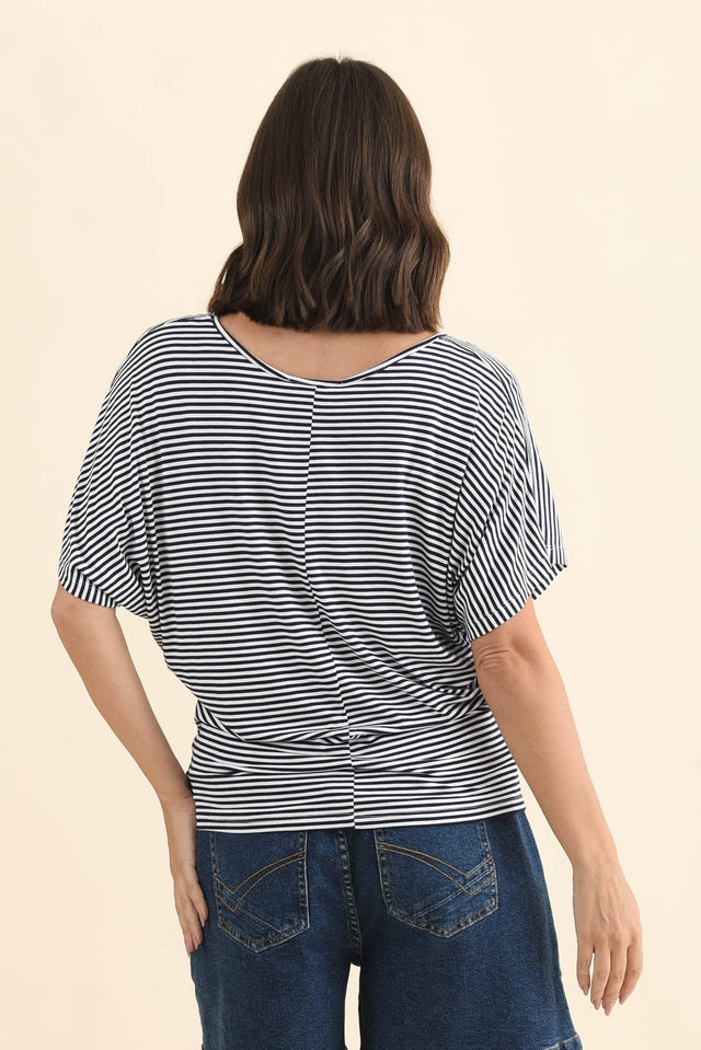 Navy and White Stripe Maui Tee,Brunette model,alt text|model:MJ image 4