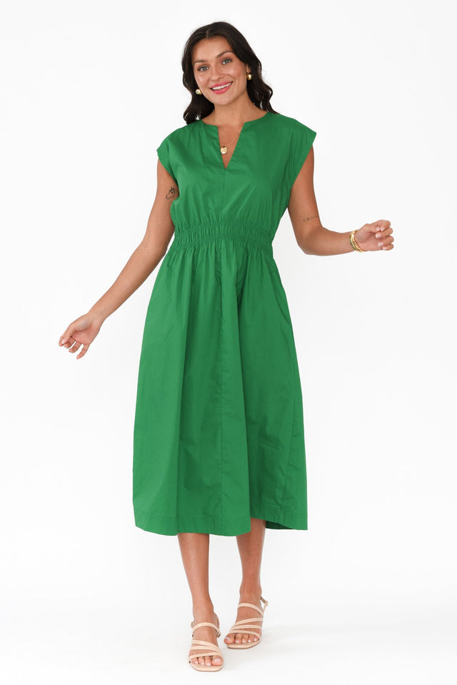 Nelly Green Cotton Midi Dress,Brunette model,alt text|model:Brontie image 3