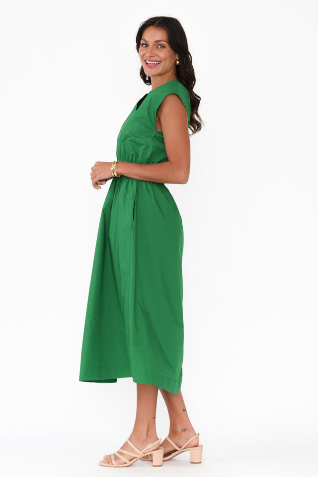 Nelly Green Cotton Midi Dress,Brunette model,alt text|model:Brontie image 4