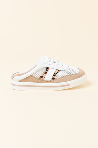 Ness White Leopard Leather Mule Sneaker
