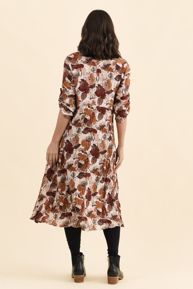 Nessa Brown Flower Crescent Dress,Back,Brunette model,alt text|model:MJ image 6