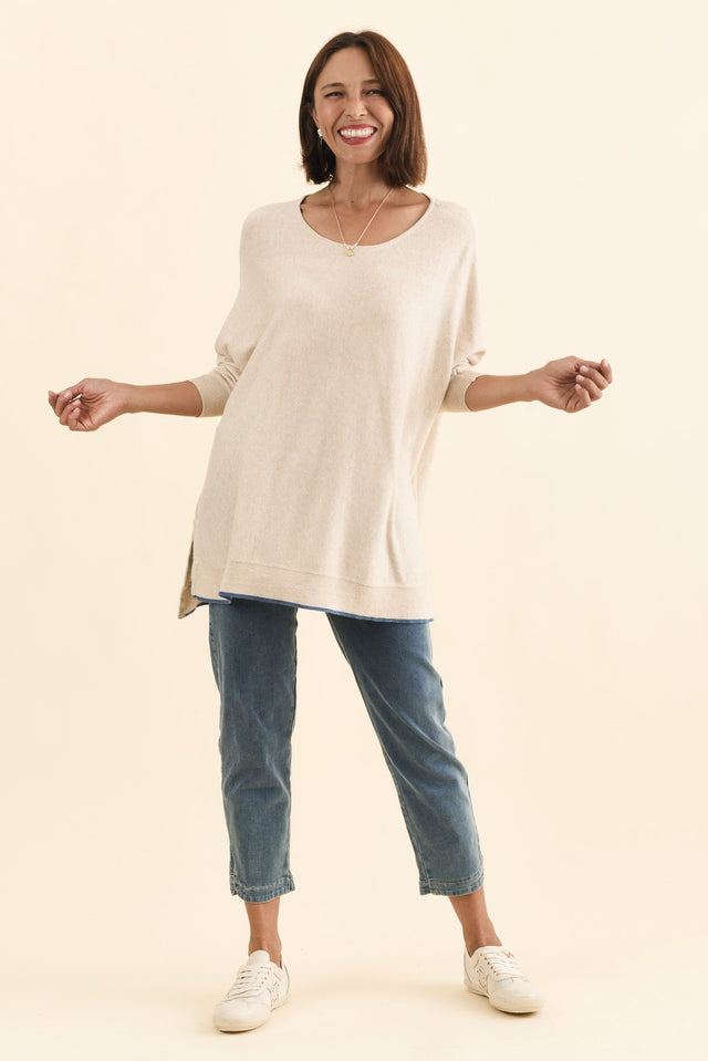 Nick Beige Organic Cotton Knit Jumper,Brunette model,alt text|model:Cara image 7