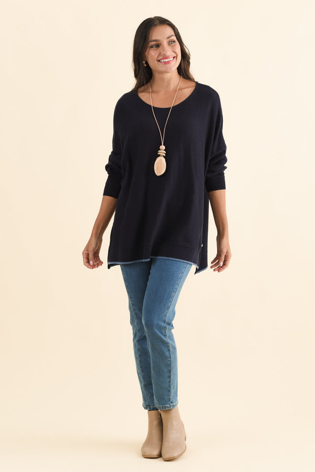 Nick Navy Organic Cotton Knit Jumper,Brunette model,alt text|model:Brontie image 3