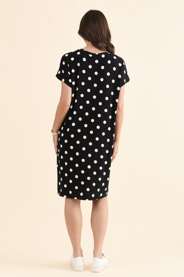 Nicks Black Spot Bamboo Tee Dress,Back,Brunette model,alt text|model:MJ image 4