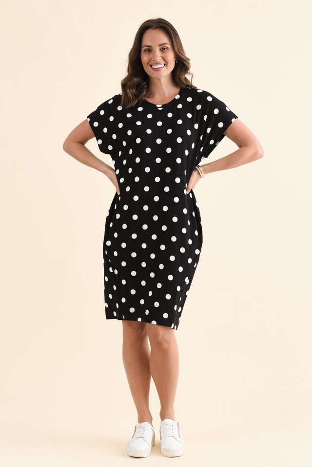 Nicks Black Spot Bamboo Tee Dress,Full Body,Brunette model,alt text|model:MJ image 2