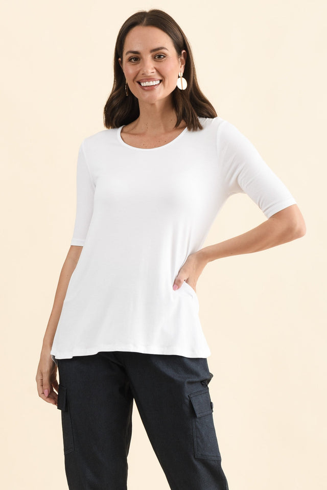 Nicky White Half Sleeve Top,Front,Brunette model,alt text|model:MJ image 1