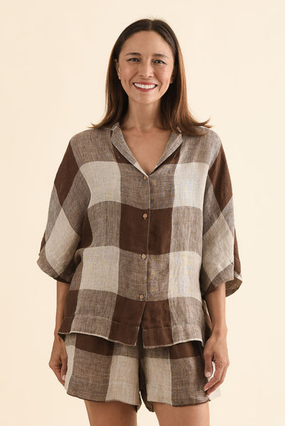 Noemi Chocolate Check Linen Shirt