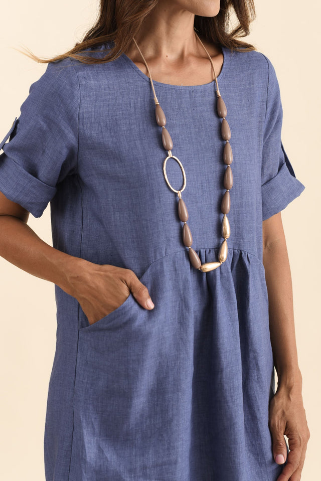 Nolita Dark Blue Linen Pocket Dress,Brunette model,alt text|model:Cara image 6