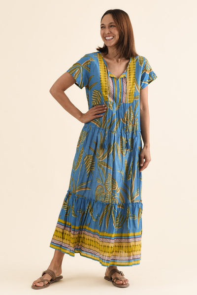 Nona Blue Island Crinkle Cotton Maxi Dress
